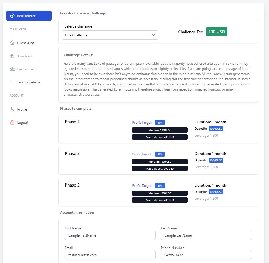 Trading Challenge Software System - Register for a new challange