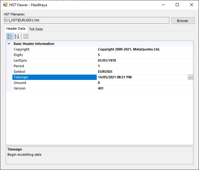 HST History file Viewer - Header Data